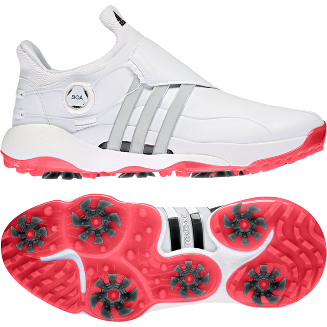 Men's TOUR360 22 BOA Spiked Golf Shoe - White/Red | ADIDAS | Golf