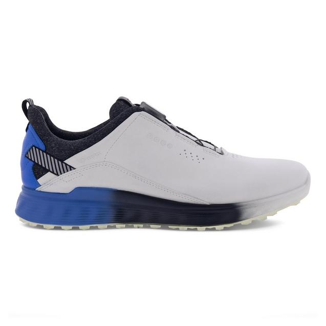 Men's S-Three Hybrid BOA Spikeless Golf Shoe - White/Blue | ECCO