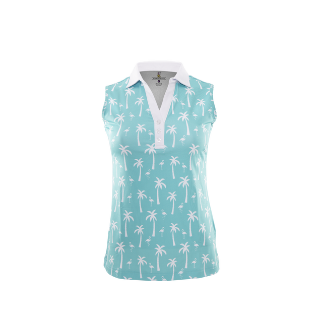 Women's Bird Tree Print Sleeveless Polo