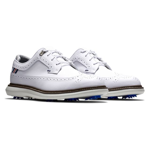 Men's Traditions Wing Tip Spiked Golf Shoe - White | FOOTJOY