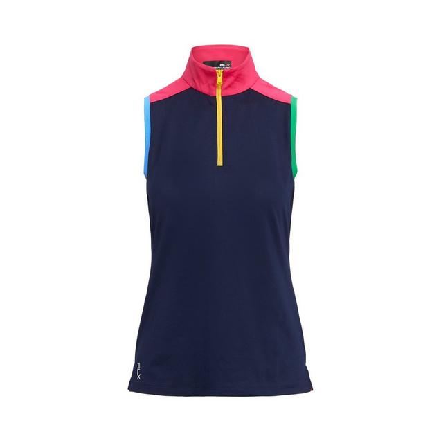 Polo tricolore à glissière 1/4 sans manches pour femmes