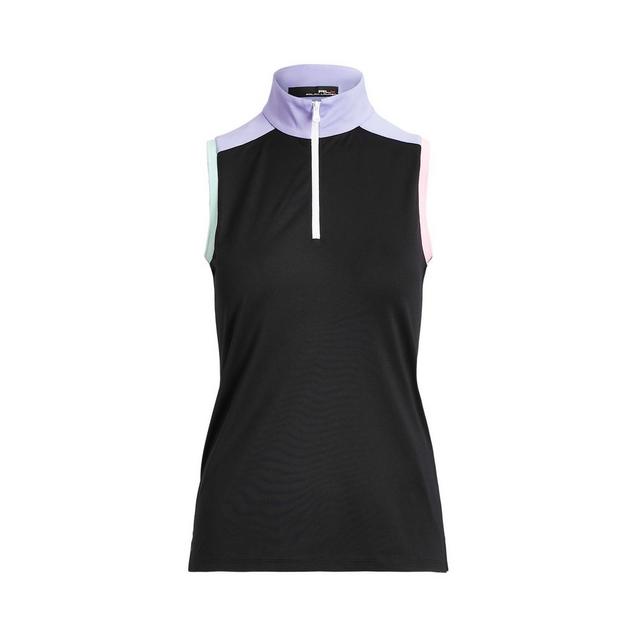 Polo tricolore à glissière 1/4 sans manches pour femmes