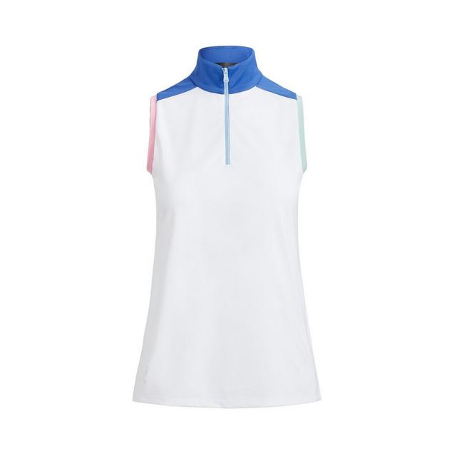 Polo tricolore à glissière 1/4 sans manches pour femmes