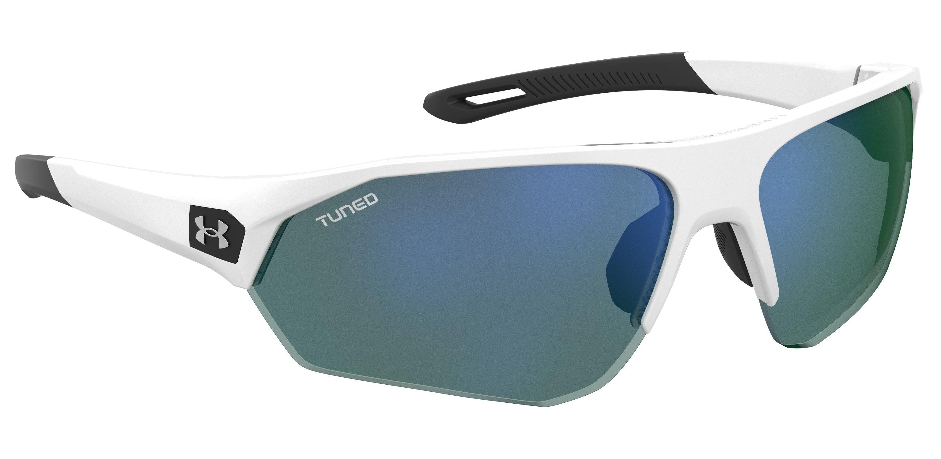 Playmaker Shiny White/TUNED Blue-Green Golf Mirror Sunglasses