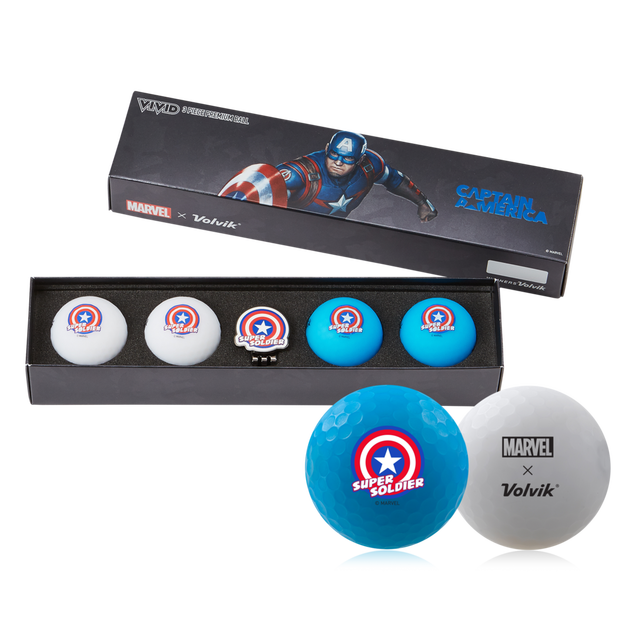 Ensemble cadeau balles de golf Marvel Vivid 2.0, paquet de 4 - Édition Captain America VOLVIK