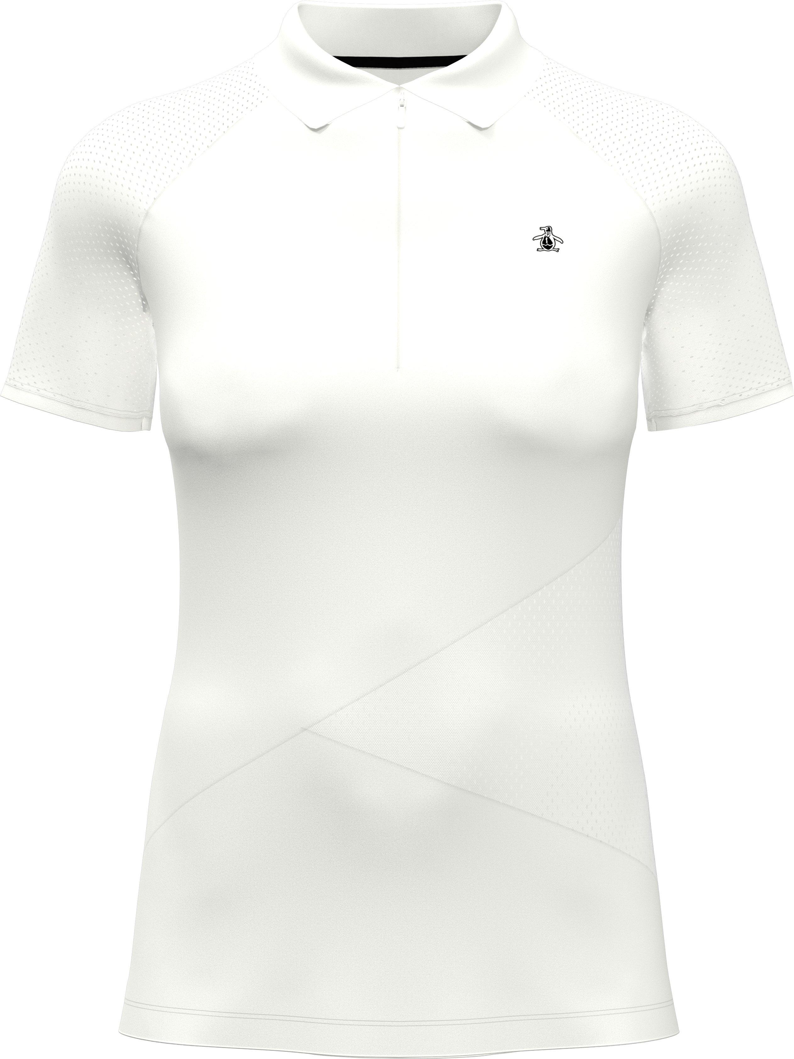 Women's Zip Front Asymetrical Mesh Short Sleeve Polo