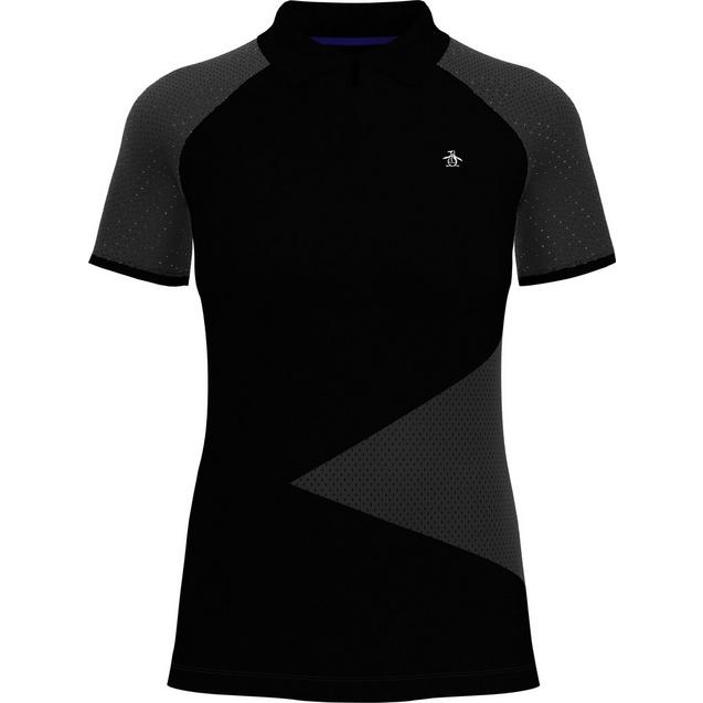 Women's Zip Front Asymetrical Mesh Short Sleeve Polo ORIGINAL PENGUIN GOLF