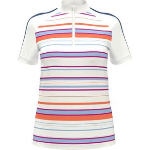 Women's Striped Zip Mock Short Sleeve Polo