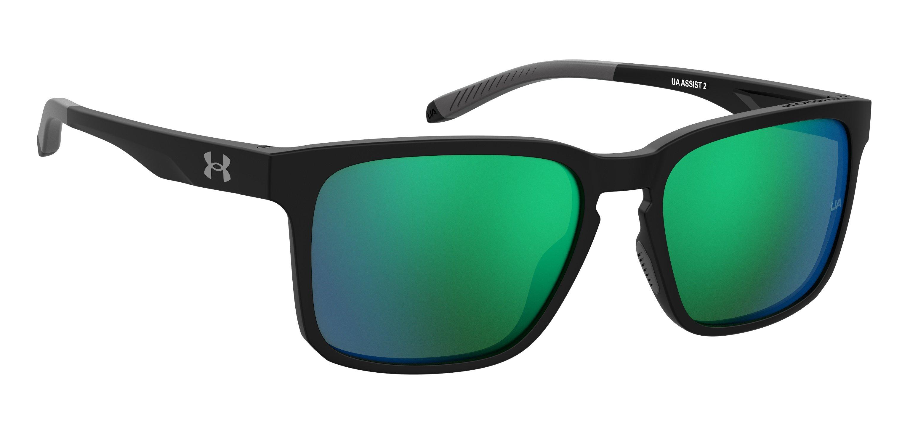 Unisex Assist 2 Shiny Black/Emerald Mirror Sunglasses
