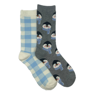 Women's 2 Pack Penguin Plaid Crew Socks