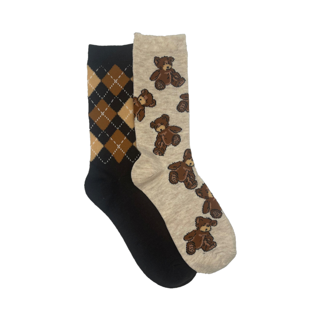 Women's 2 Pack Teddy Bears Crew Socks K-BELL