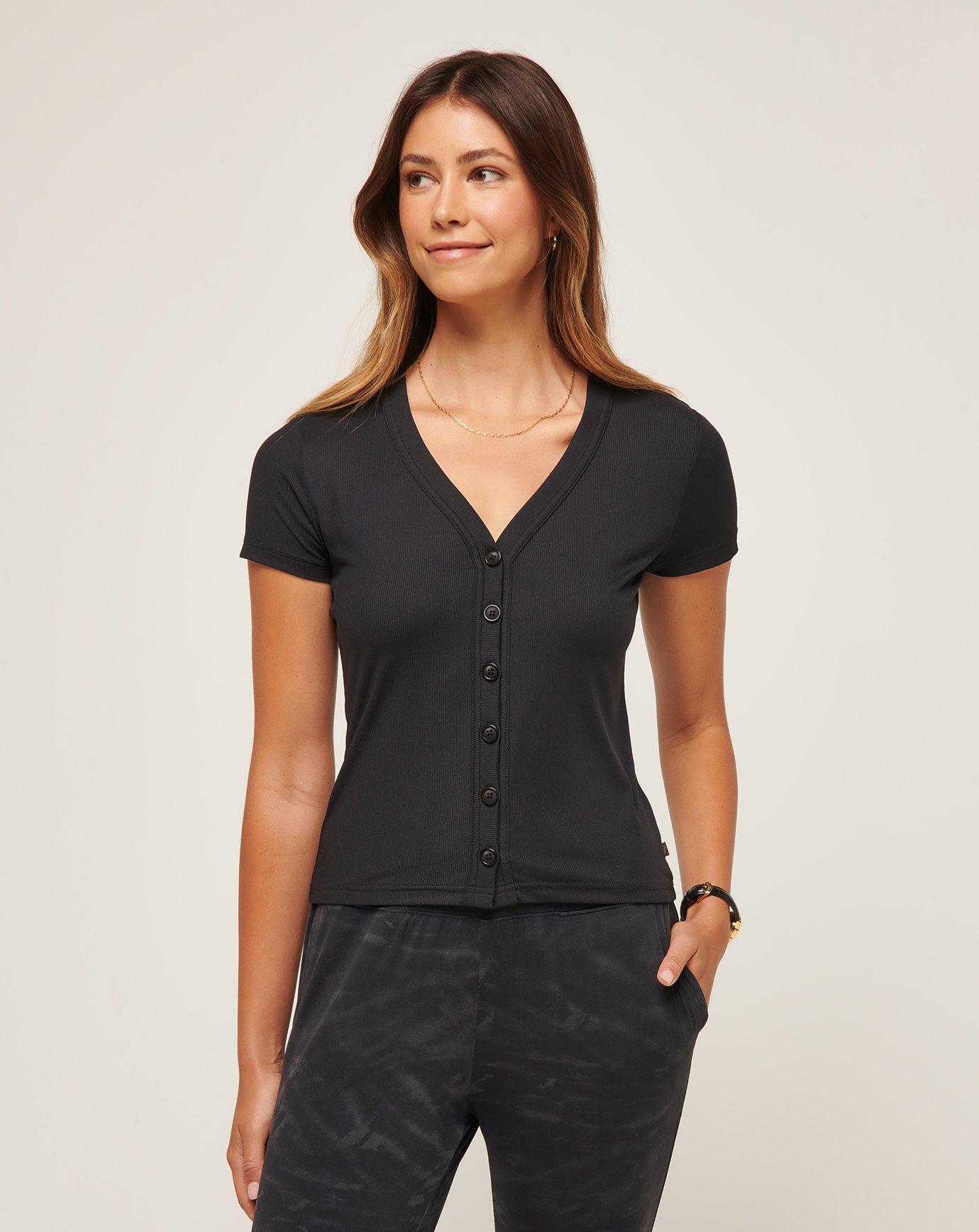 Women's Butterfly Beach Button Short Sleeve Top