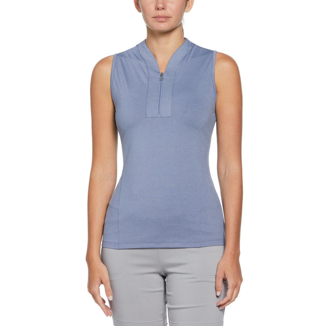 Women's Front Zip Heather Sleeveless Polo