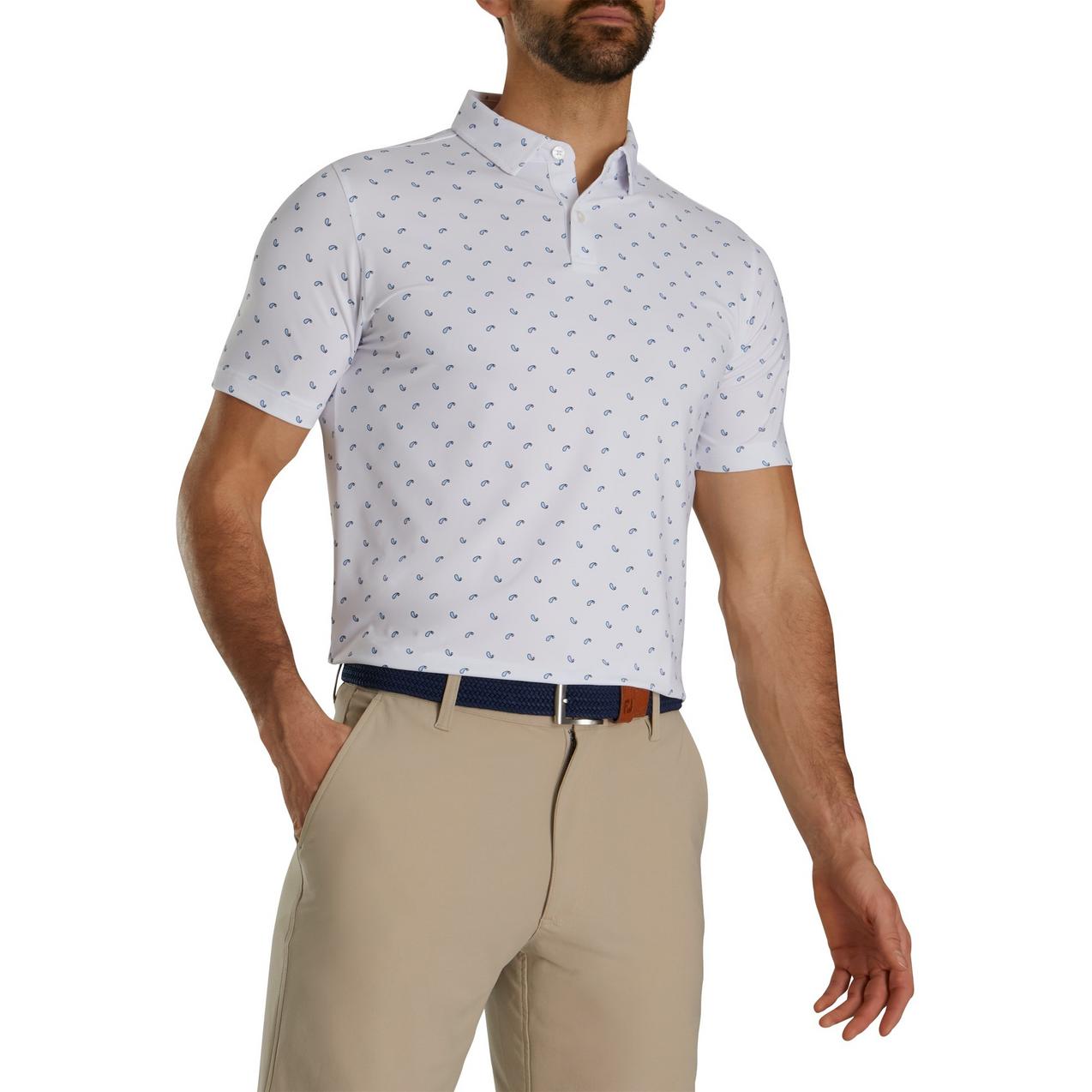 Men's Lisle Paisley Print Self Collar Short Sleeve Polo