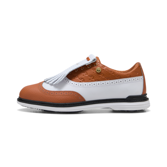 Men's AP Royale Wingtip Spikeless Golf Shoe - White/Brown PUMA