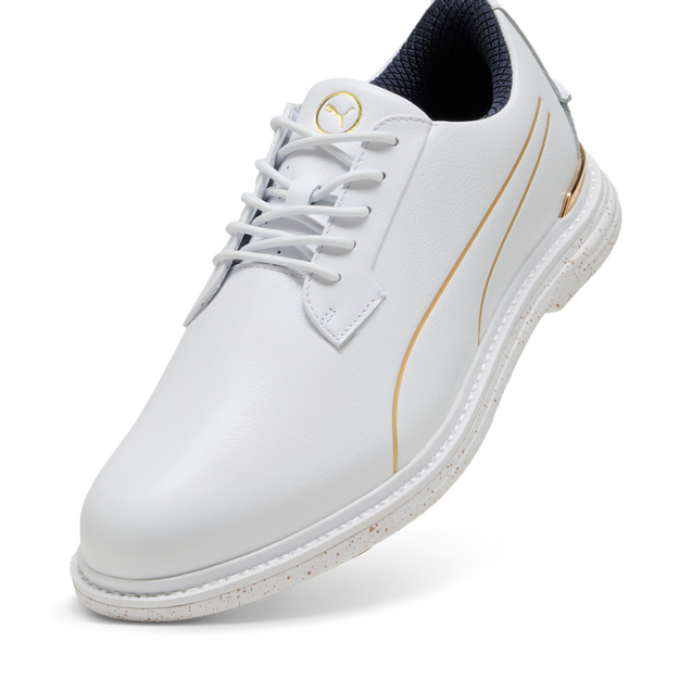 Men's Players Royale Spikeless Golf Shoe - White/Gold | PUMA