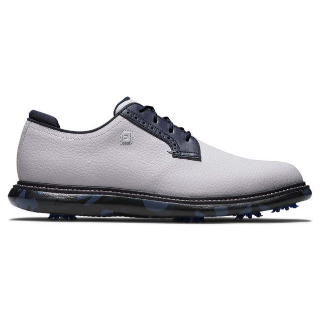Chaussure de golf à crampons Tradition Blucher pour hommes - Blanc/bleu marin FOOTJOY