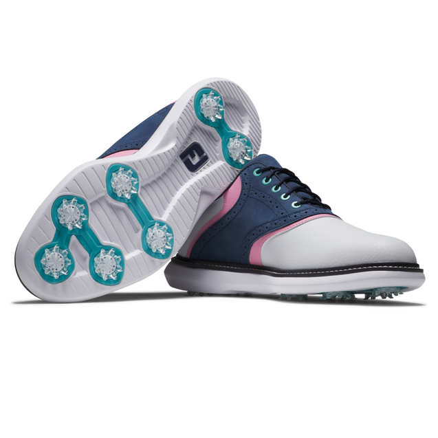 Men's Traditions Saddle Spiked Golf Shoe - White/Blue/Pink
