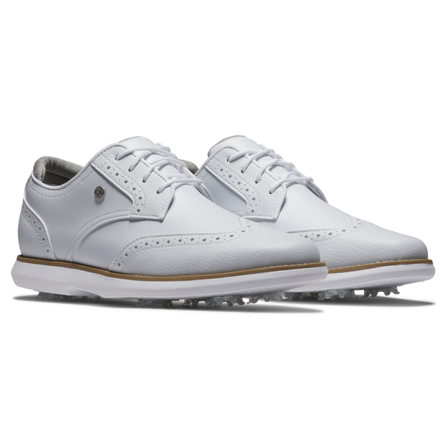 Women's Traditions Wing Tip Spiked Golf Shoe - White | FOOTJOY