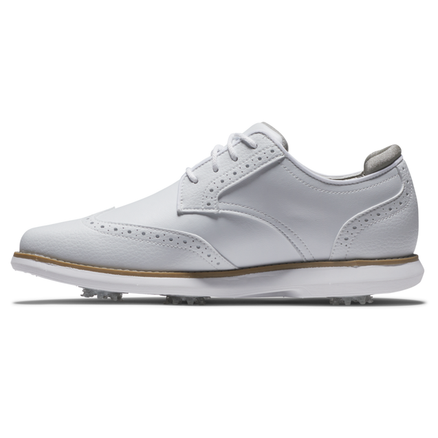 Women's Traditions Wing Tip Spiked Golf Shoe - White | FOOTJOY