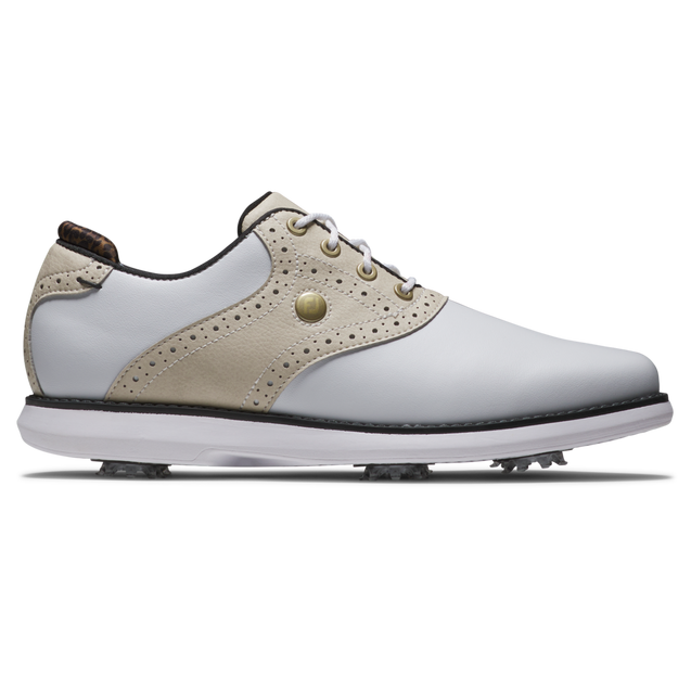 Prior Generation - Women's Traditions Saddle Spiked Golf Shoe - White/Beige FOOTJOY