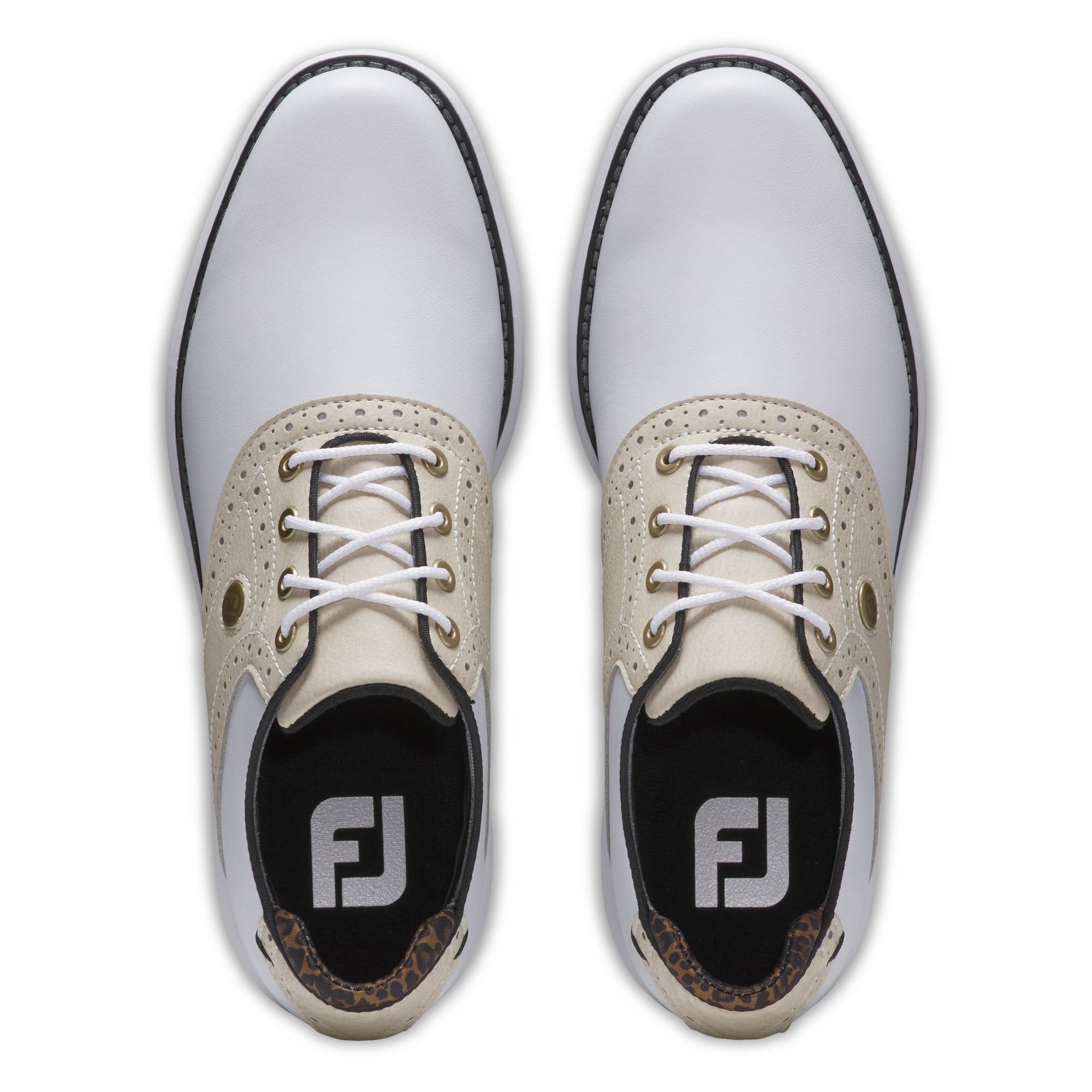 Women's Traditions Saddle Spiked Golf Shoe - White/Beige