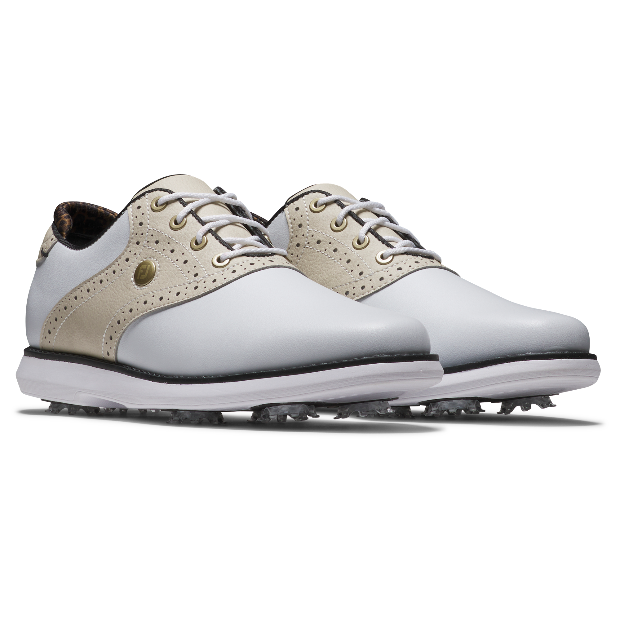 Women's Traditions Saddle Spiked Golf Shoe - White/Beige