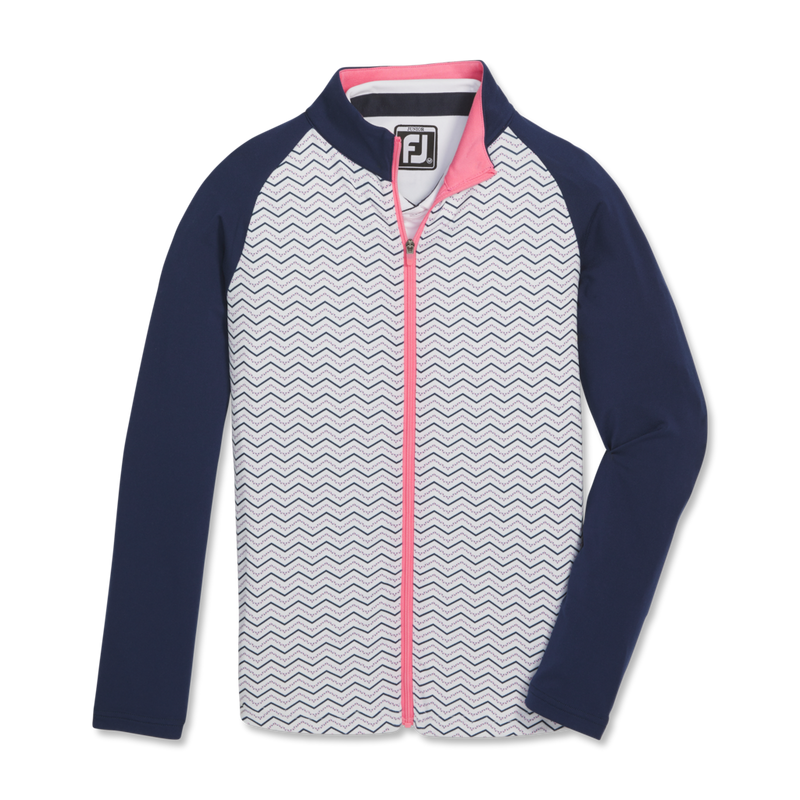 Girl's Chevron Dot Print Full Zip Midlayer