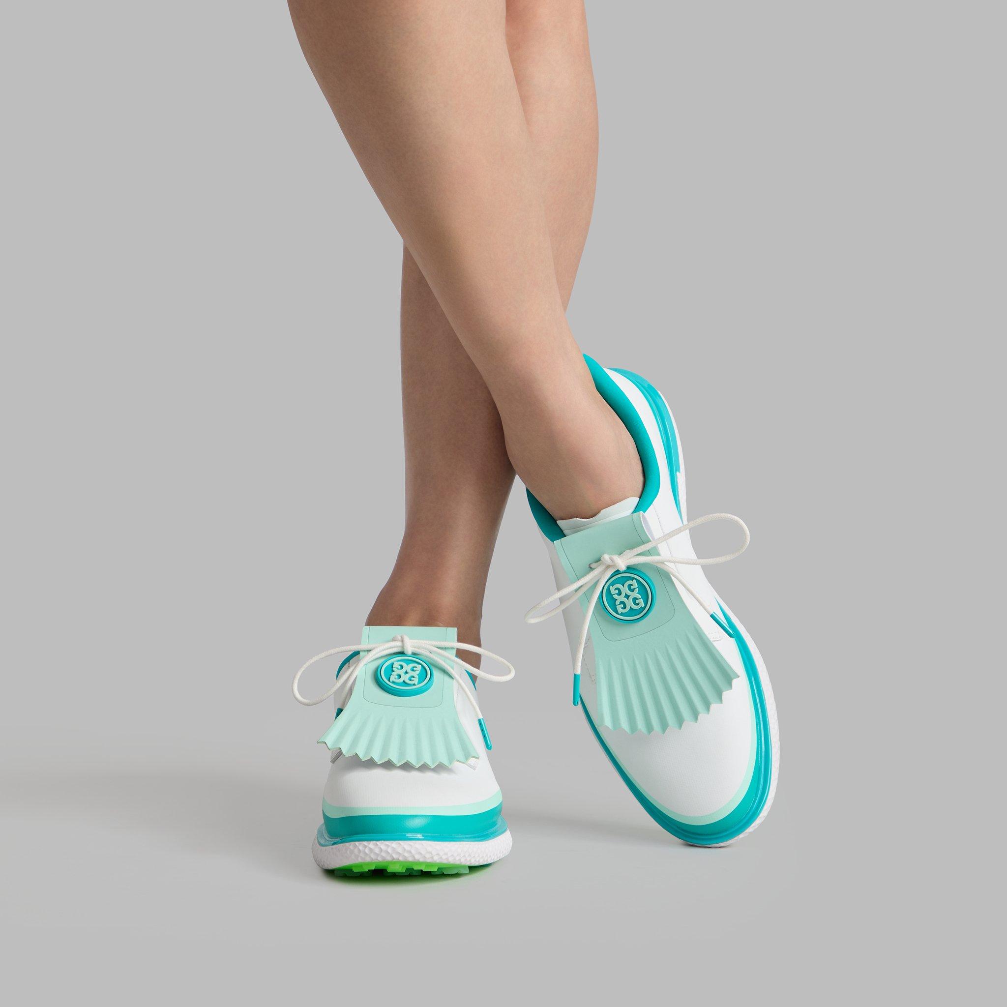Women's Tuxedo Stripe Gallivan2r Spikeless Golf Shoe - White/Teal
