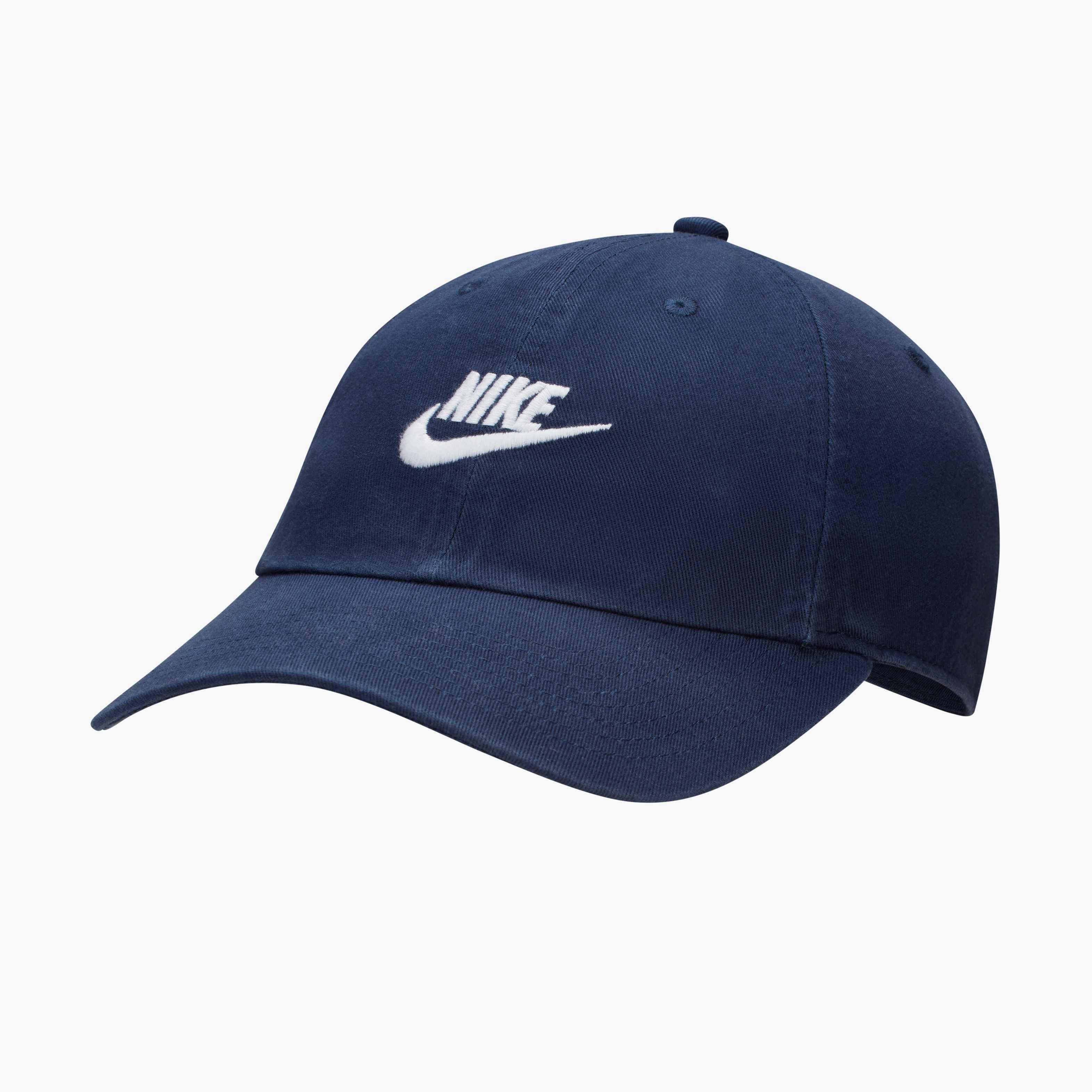 Nike | Unisex Club Unstructured Futura Wash Cap, Midnight Navy/White, Size Medium/Large