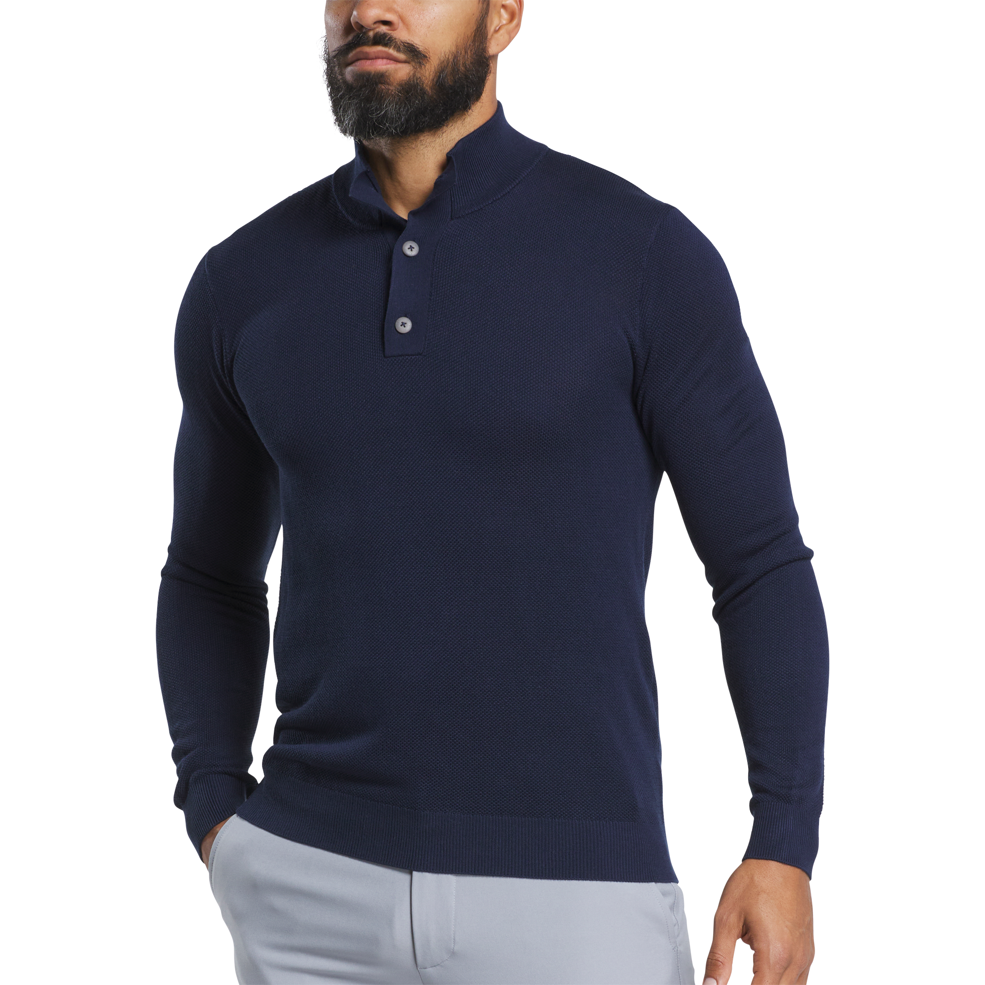 Men's Button Placket Seed Stitch Sweater