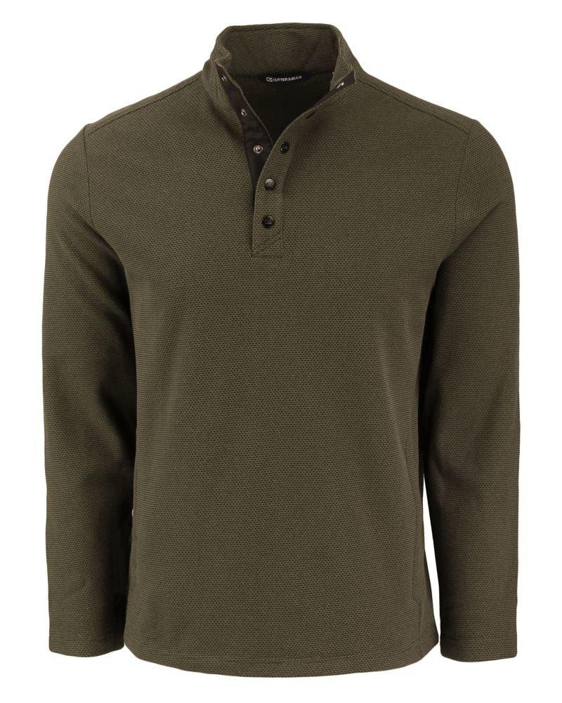 Cutter & Buck | Men's Hunts Point Eco Textured Fleece Recycled Snap Pullover | in Brown