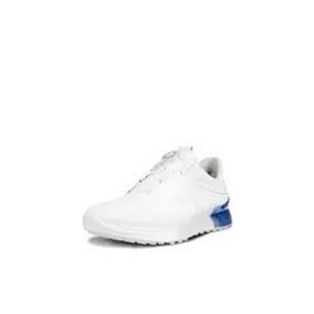 男性用 ECCO Golf S-THREE BOA Men's S-Three BOA Spikeless Golf Shoe - White/Blue | ECCO