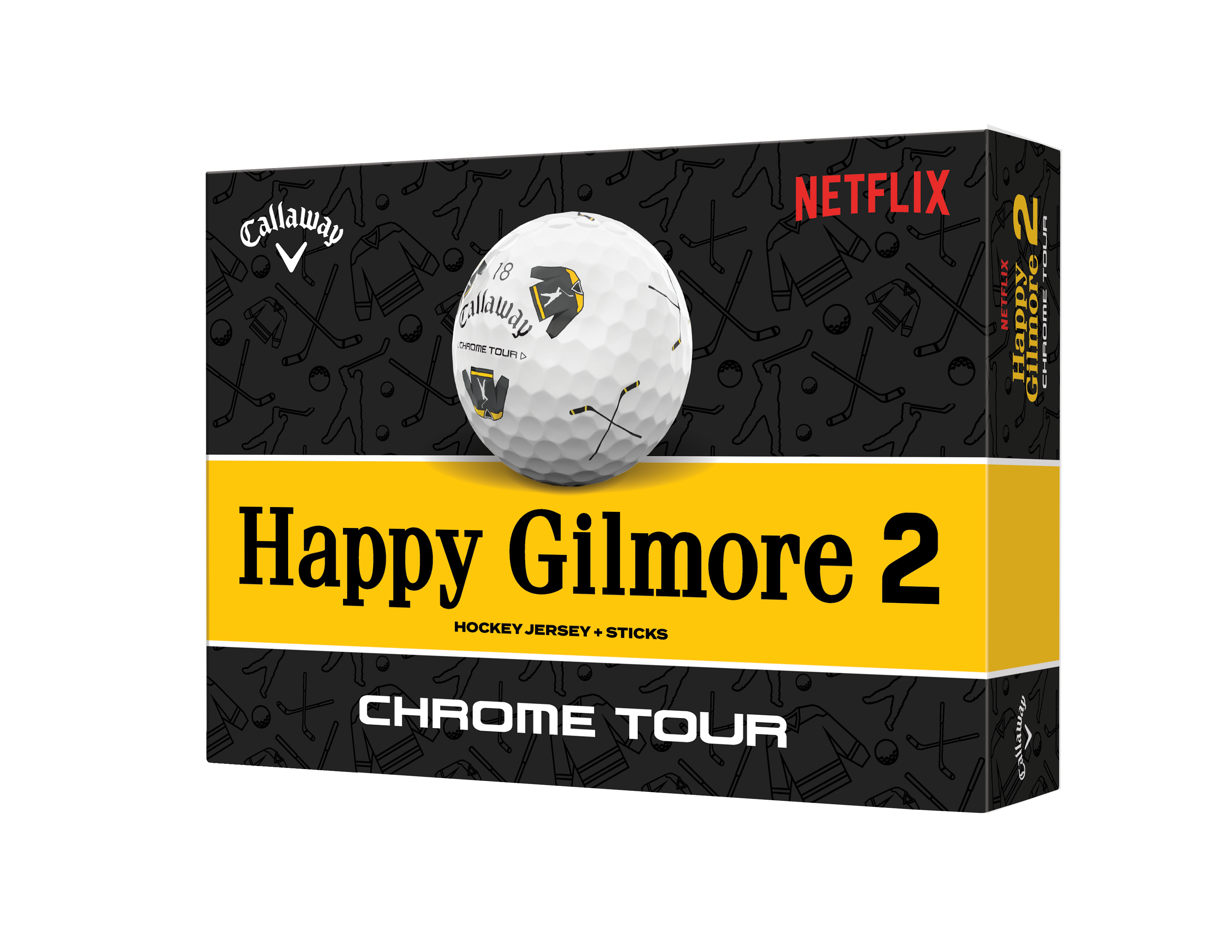 Limited Edition - Chrome Tour Truvis Golf Balls - Happy Gilmore 2 Hockey Jersey + Sticks