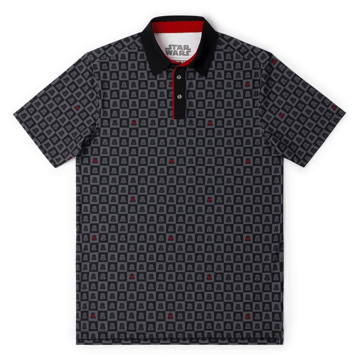 Breakfast Balls | Men's Star Wars Vader Checkerboard Short Sleeve Polo Shirt | in Black, Size Smallmall, Size Small