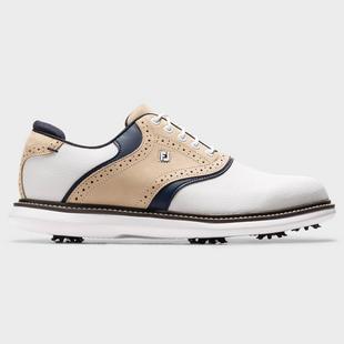 Men's Traditions Saddle Spiked Golf Shoe - White/Tan/Navy FOOTJOY
