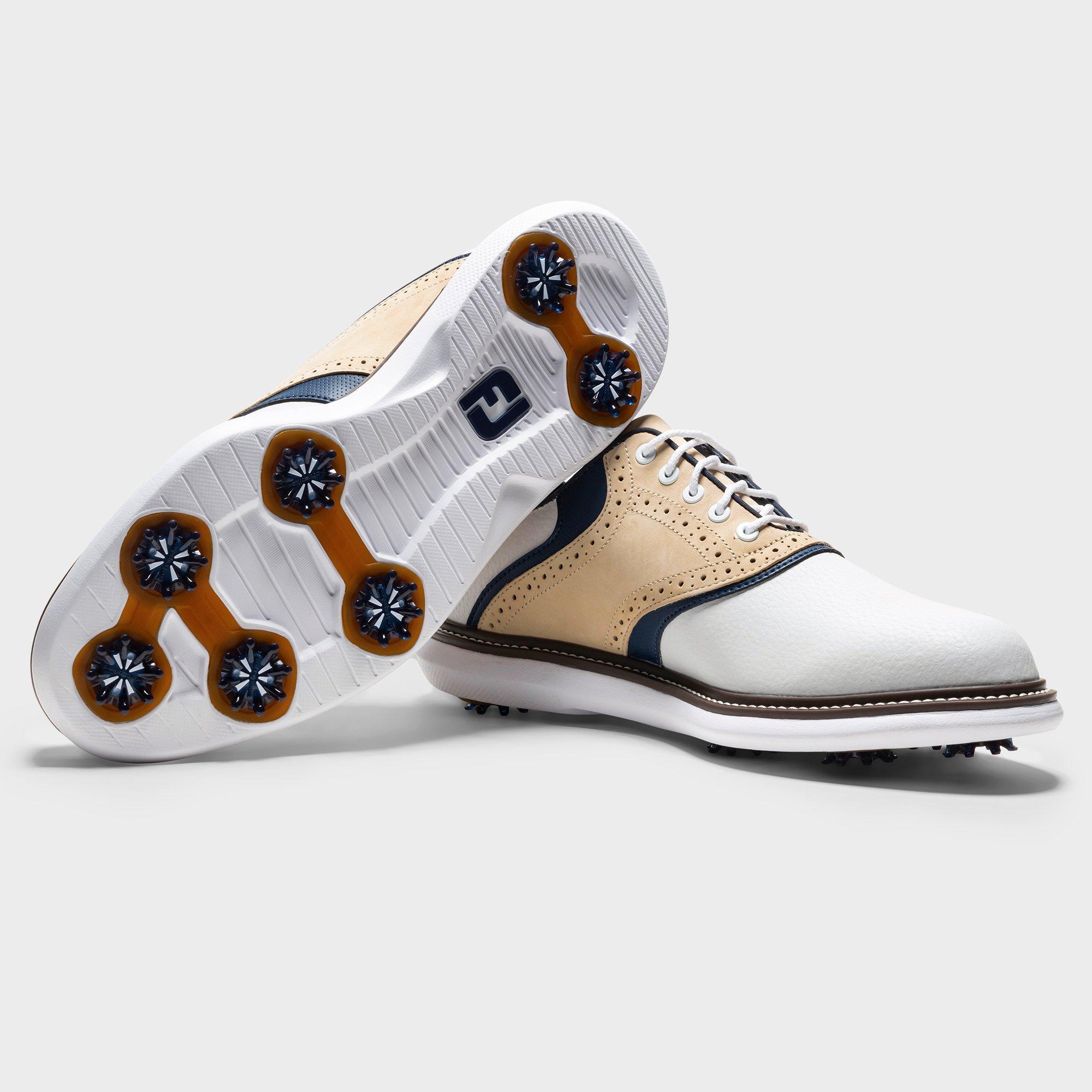 Men's Traditions Saddle Spiked Golf Shoe - White/Tan/Navy