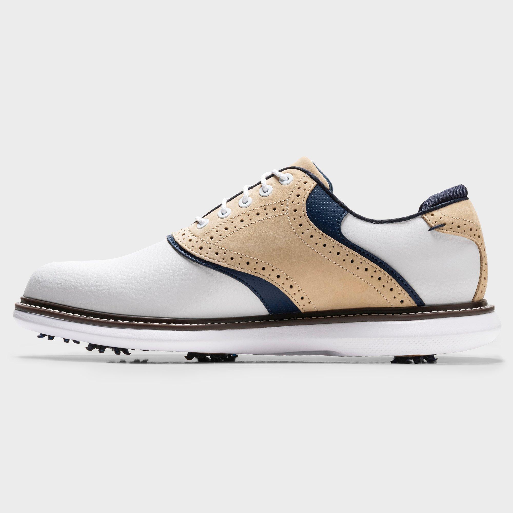 Men's Traditions Saddle Spiked Golf Shoe - White/Tan/Navy