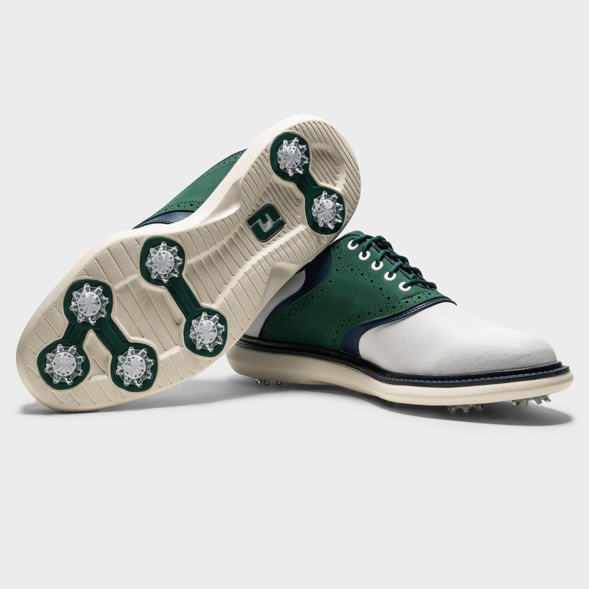 Men's Traditions Saddle Spiked Golf Shoe - White/Green/Navy