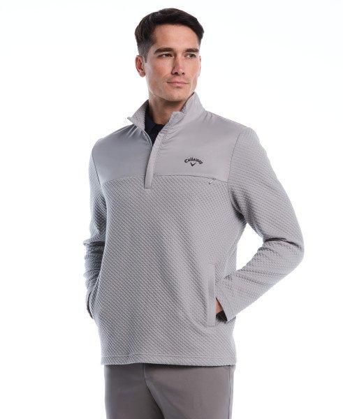Men's Textured 1/4 Zip Covered Placket Longsleeve Sweater