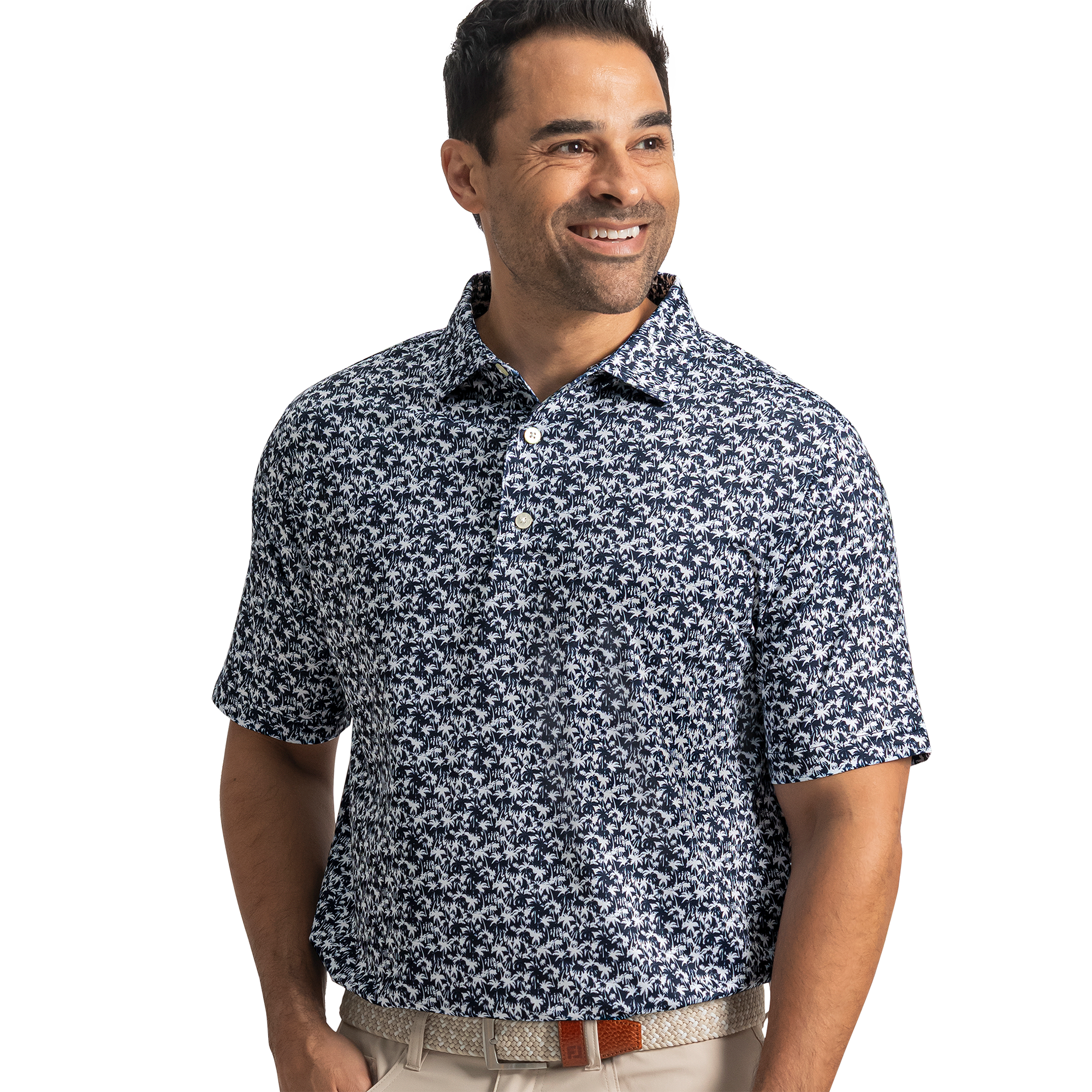 Men's Hidden Palm Print Lisle Short Sleeve Polo