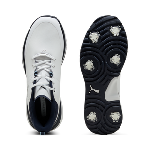 Chaussures de golf Fusion Grip ST &agrave; crampons pour hommes - Blanc/Marine PUMA