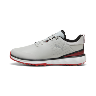 Chaussures de golf Fusion Grip ST &agrave; crampons pour hommes - Gris/Rouge PUMA