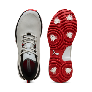 Chaussures de golf Fusion Grip ST &agrave; crampons pour hommes - Gris/Rouge PUMA