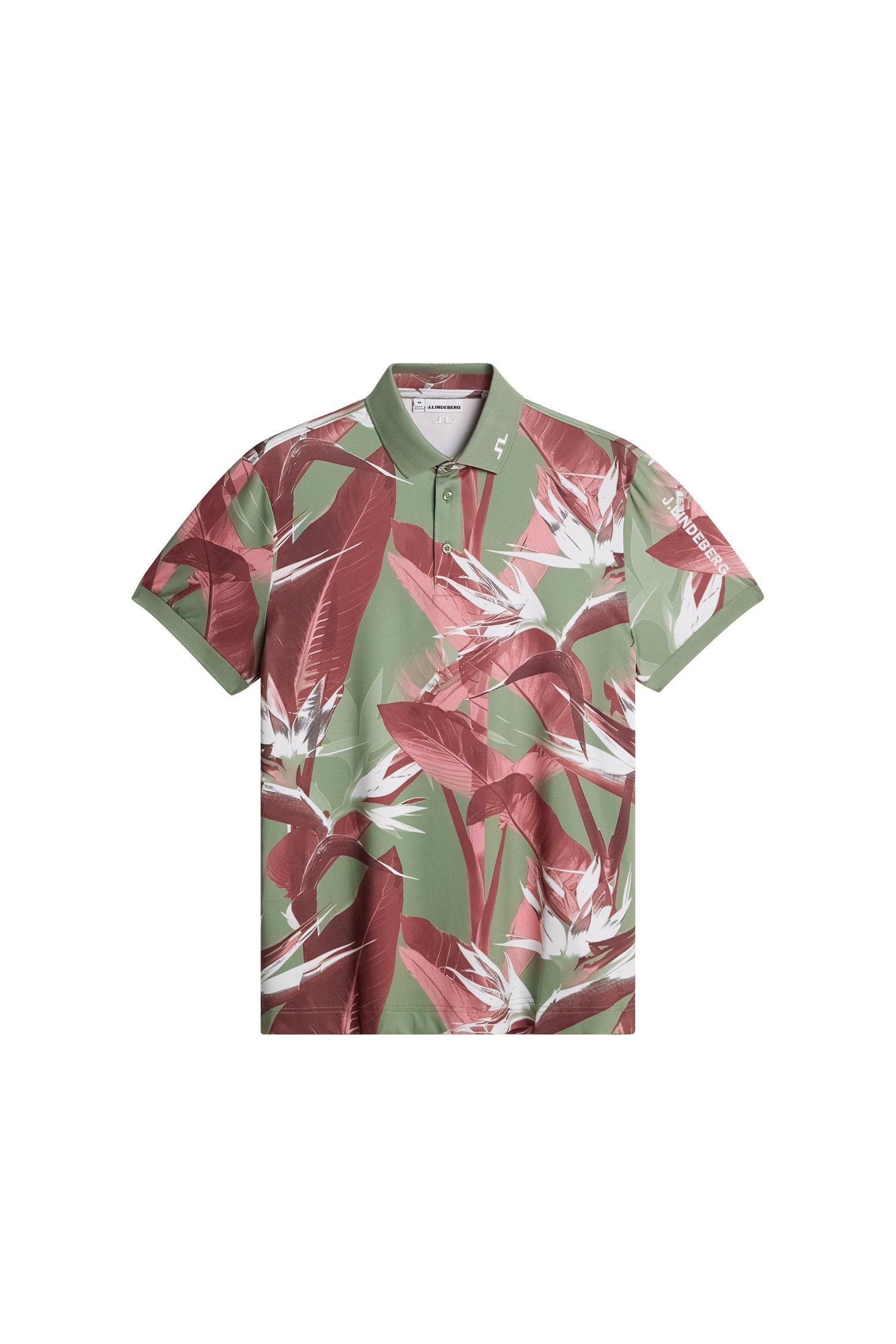 J Lindeberg | Men's Tour Tech Print Polo, Paradise Hedge Green, Size Medium