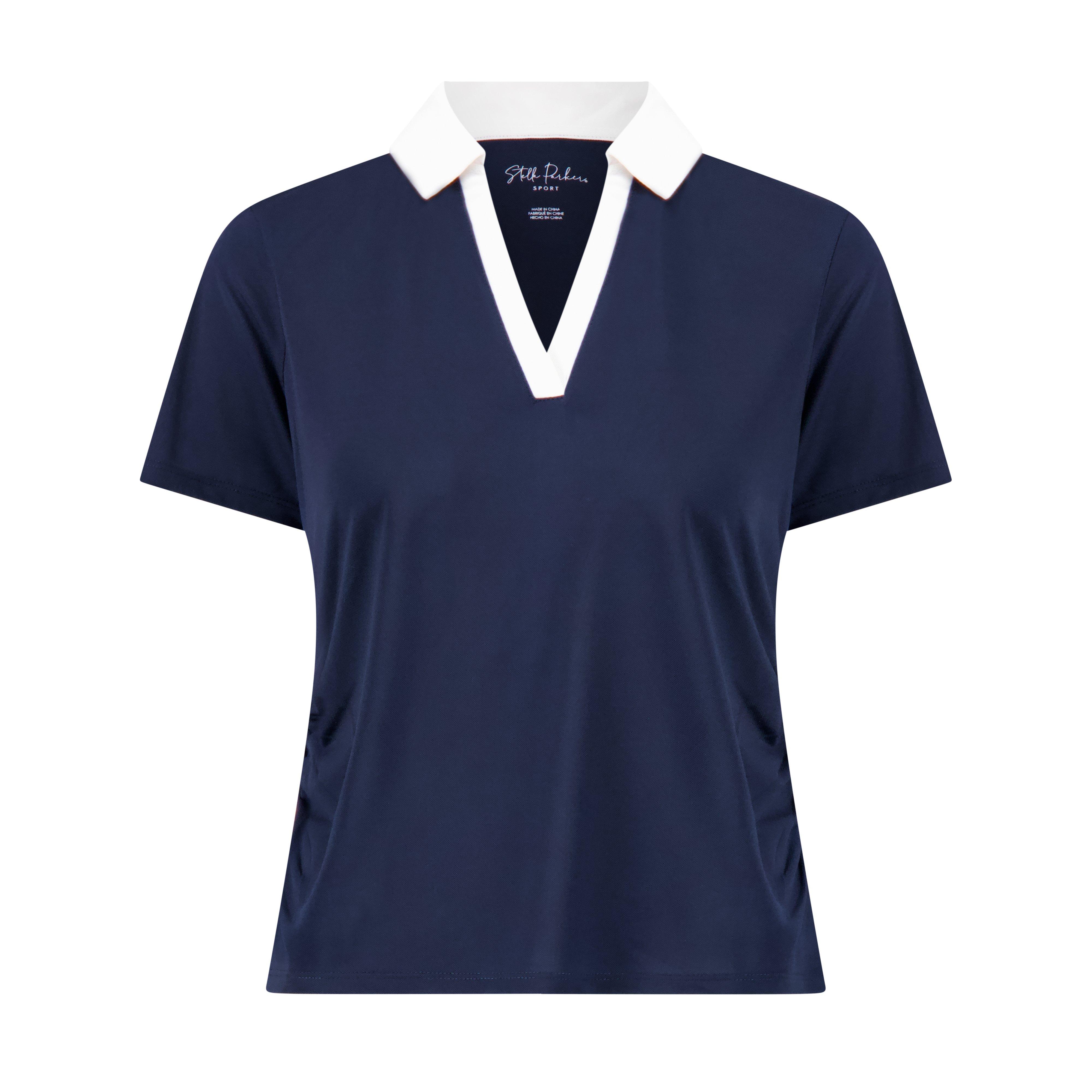 Women's Marine Contrast Ruched Short Sleeve Polo