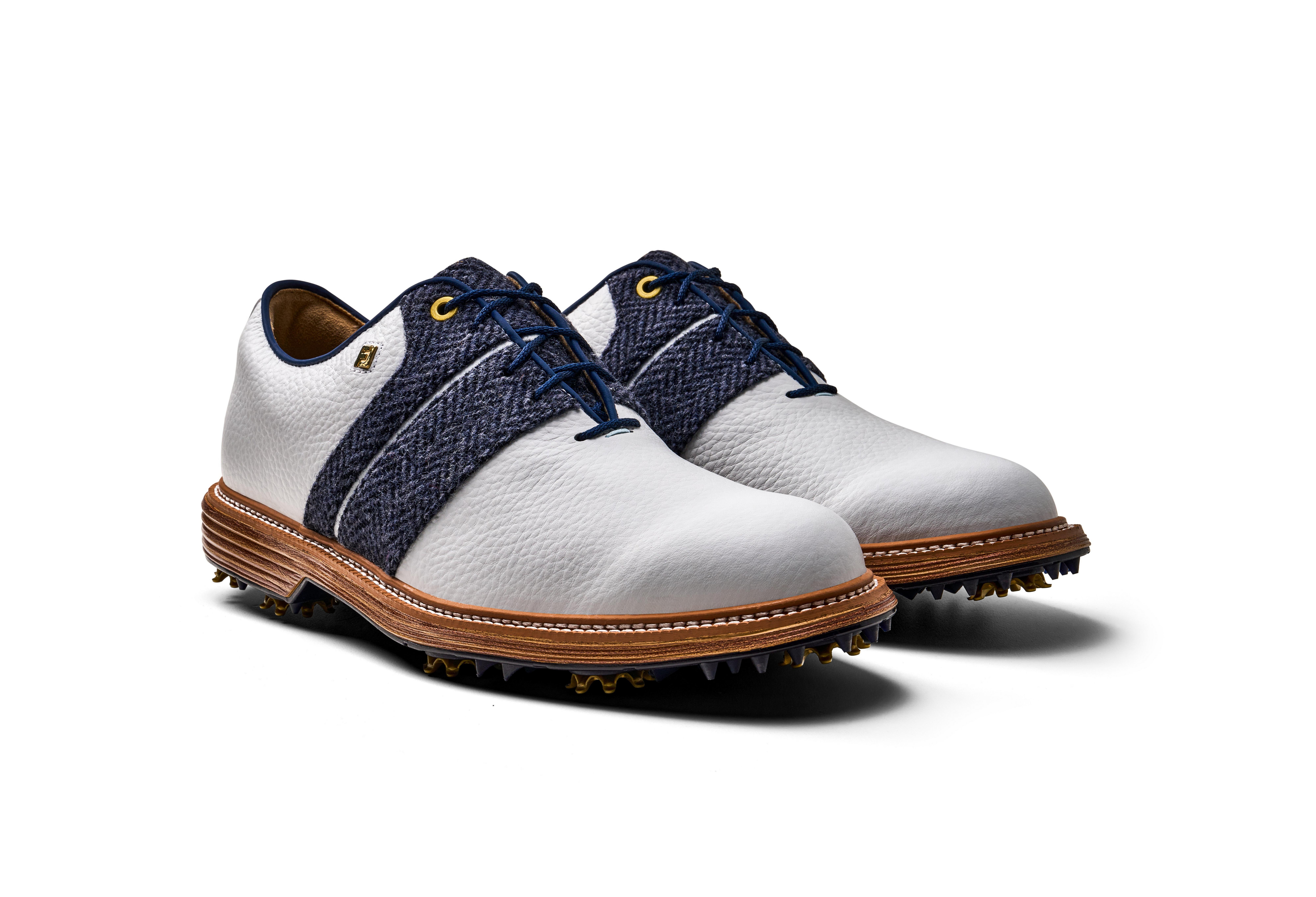 Limited Edition - Men's Harris Tweed x Premiere Series Packard Spiked Golf Shoe - White/Navy
