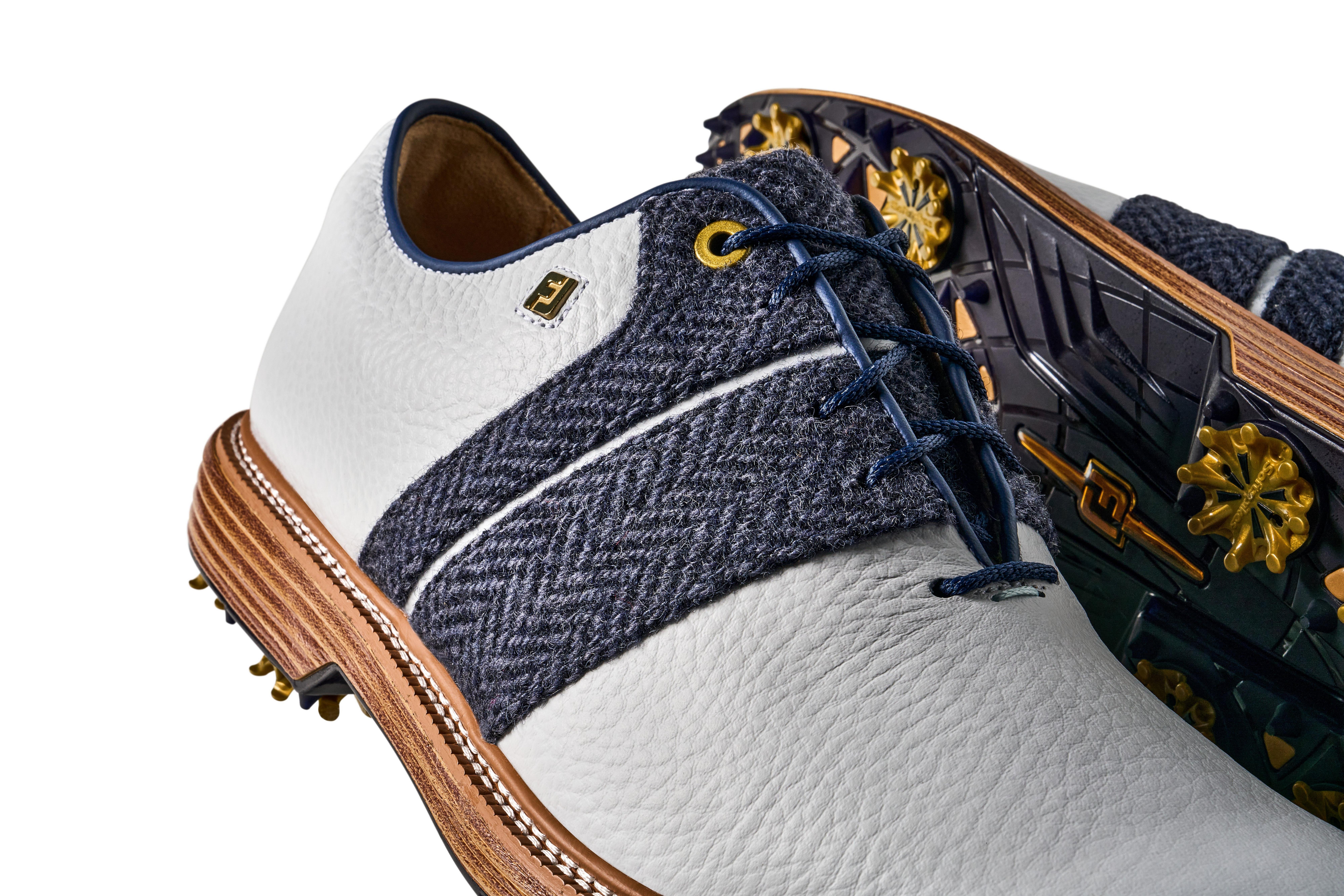 Limited Edition - Men's Harris Tweed x Premiere Series Packard Spiked Golf Shoe - White/Navy
