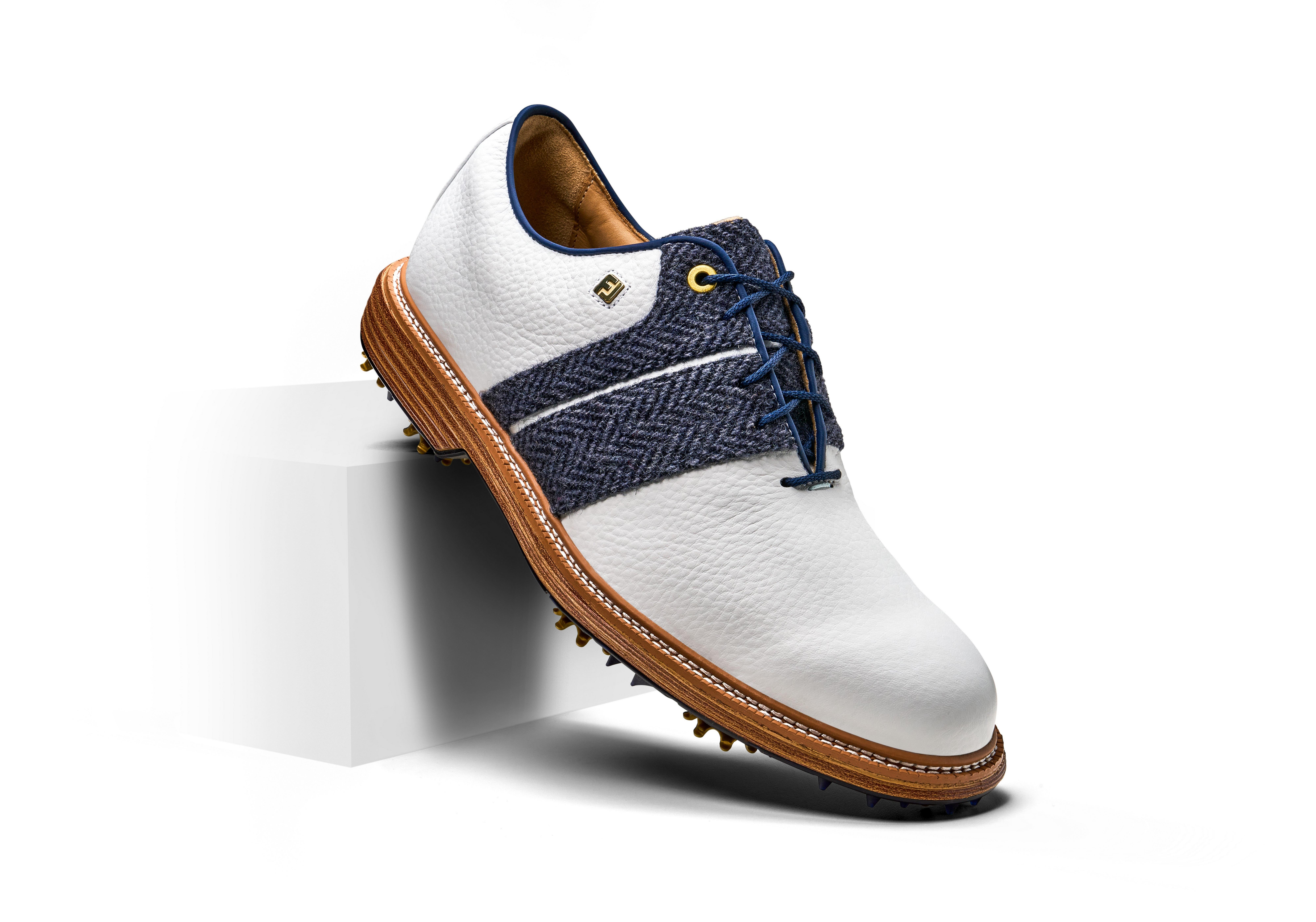 Limited Edition - Men's Harris Tweed x Premiere Series Packard Spiked Golf Shoe - White/Navy