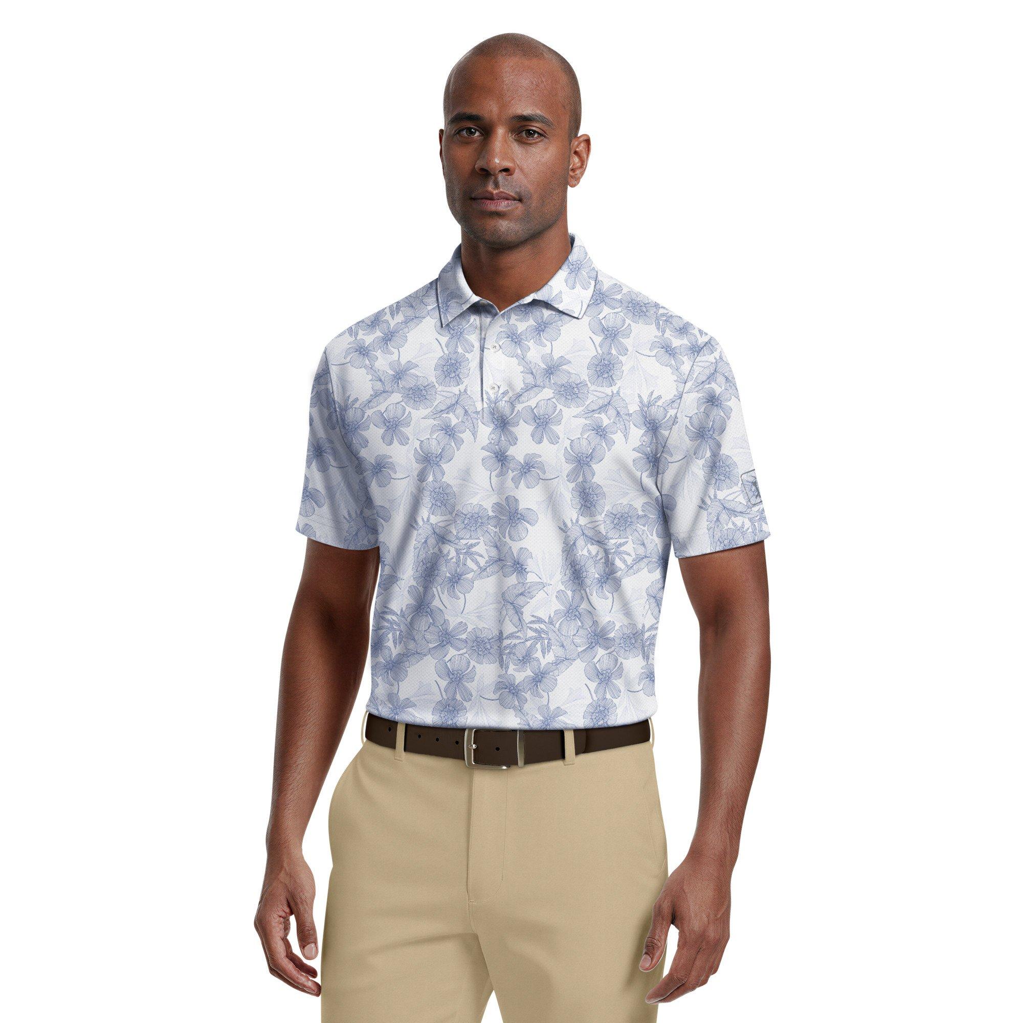 Men's Linear Botanical Printed Short Sleeve Polo